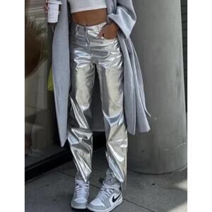 New Amy Lynn Lupe Silver Metallic Pants Med NWT Spice Girl Vegas Party Glam